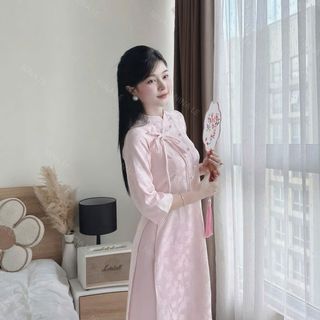 Sét áo dài tết gấm hoa mai