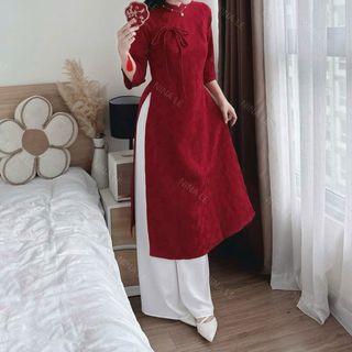Sét áo dài tết gấm hoa mai
