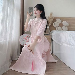 Sét áo dài tết gấm hoa mai