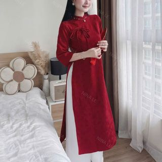 Sét áo dài tết gấm hoa mai