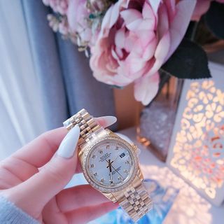 ĐỒNG HỒ NAM NỮ CAO CẤP RÔLET DÂY THÉP VÀNG VIỀN HỘT KÍNH SAPHIRE