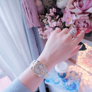 ĐỒNG HỒ NAM NỮ CAO CẤP RÔLET DÂY THÉP DEMI VÀNG VIỀN HỘT KÍNH SAPHIRE