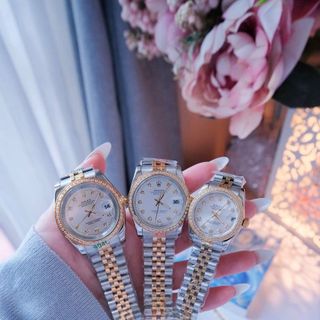 ĐỒNG HỒ NAM NỮ CAO CẤP RÔLET DÂY THÉP DEMI VÀNG VIỀN HỘT KÍNH SAPHIRE