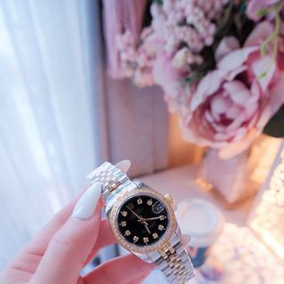 ĐỒNG HỒ NAM NỮ CAO CẤP RÔLET DÂY THÉP DEMI VÀNG VIỀN HỘT KÍNH SAPHIRE