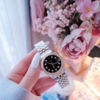ĐỒNG HỒ NAM NỮ CAO CẤP RÔLET DÂY THÉP DEMI VÀNG VIỀN HỘT KÍNH SAPHIRE