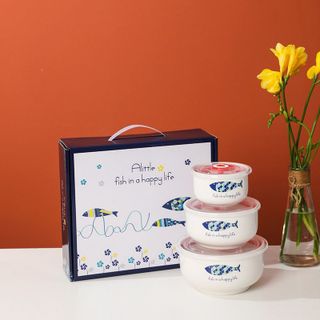 BỘ 3 THỐ SỨ CÓ NẮP ĐẬY HÚT CHÂN KHÔNG HÌNH CÁ