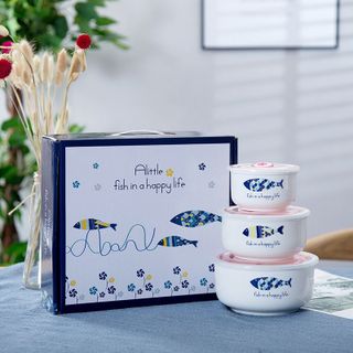 BỘ 3 THỐ SỨ CÓ NẮP ĐẬY HÚT CHÂN KHÔNG HÌNH CÁ