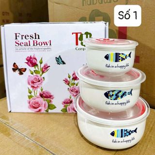 BỘ 3 THỐ SỨ CÓ NẮP ĐẬY HÚT CHÂN KHÔNG HÌNH CÁ