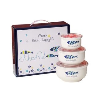 BỘ 3 THỐ SỨ CÓ NẮP ĐẬY HÚT CHÂN KHÔNG HÌNH CÁ