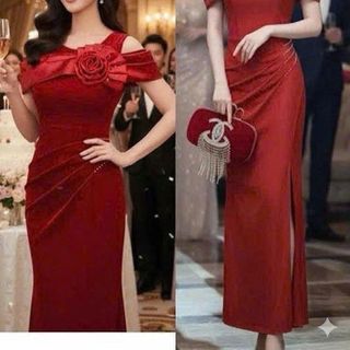 Đầm dạ hội kèm bông cườm vai thiết kế sang trọng hàng cao cấp