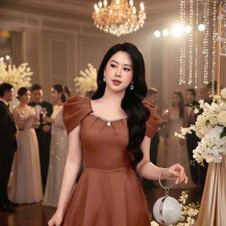 Đầm xoè tay xếp ly kèm phụ kiện sang trọng hàng cao cấp