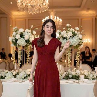 Đầm maxi nữ phối cổ v nhúng tay sang trọng hàng cao cấp