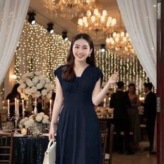 Đầm maxi nữ phối cổ v nhúng tay sang trọng hàng cao cấp