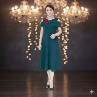 Đầm xòe nữ trung niên trễ vai cườm sang trọng hàng cao cấp