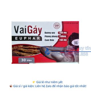 Vai Gáy Euphar giúp giảm đau mỏi xương khớp, đau mỏi vai gáy, tê bì chân tay hộp 30 viên