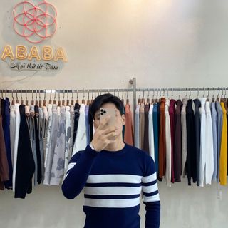 Áo len nam cổ tròn kẻ trẻ trung len dệt kim dày dặn dáng ôm body - Hà Đinh