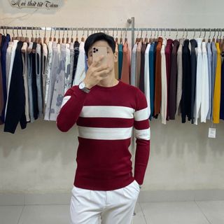 Áo len nam cổ tròn kẻ trẻ trung len dệt kim dày dặn dáng ôm body - Hà Đinh