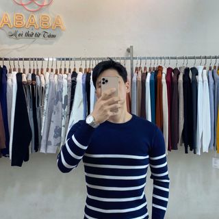 Áo len nam cổ tròn kẻ trẻ trung len dệt kim dày dặn dáng ôm body - Hà Đinh