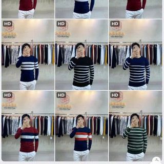 Áo len nam cổ tròn kẻ trẻ trung len dệt kim dày dặn dáng ôm body - Hà Đinh