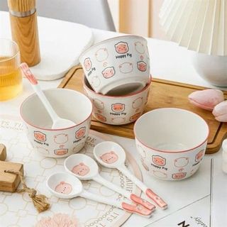 Set 2 Bát Kèm Thìa Lợn Happy Pig ( THÙNG 48B)