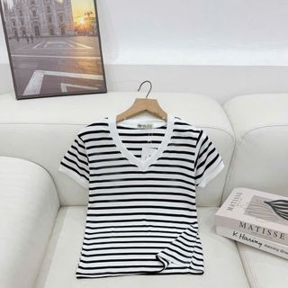 Áo thun nữ sọc cổ tim mẫu mới co giãn tốt có bigsize kiểu đơn giản trẻ trung không kén độ tuổi