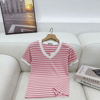 Áo thun nữ sọc cổ tim mẫu mới co giãn tốt có bigsize kiểu đơn giản trẻ trung không kén độ tuổi
