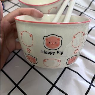 Set 2 Bát Kèm Thìa Lợn Happy Pig ( THÙNG 48B)