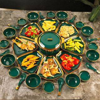 Bộ bát đĩa sứ xanh viền vàng 34SP ( THÙNG 4B)