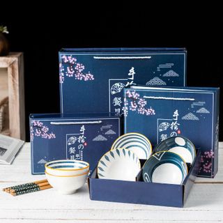 Bát Viền Xanh - Bộ 6 Chén 6 Đũa (THUNG 24B)