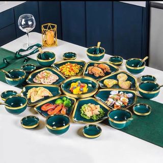 Bộ bát đĩa sứ xanh viền vàng 34SP ( THÙNG 4B)