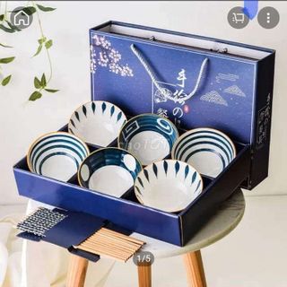 Bát Viền Xanh - Bộ 6 Chén 6 Đũa (THUNG 24B)