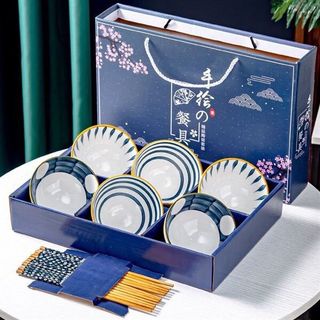 Bát Viền Xanh - Bộ 6 Chén 6 Đũa (THUNG 24B)