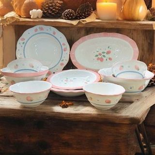 Set Bát Đĩa 12 Món Dâu Cute ( THÙNG 8B )