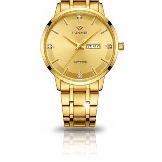 ĐỒNG HỒ NAM CHÍNH HÃNG FUNMEI F2041 DÂY THÉP 2 LỊCH GOLD FULLBOX TEM