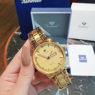 ĐỒNG HỒ NAM CHÍNH HÃNG FUNMEI F2041 DÂY THÉP 2 LỊCH GOLD FULLBOX TEM