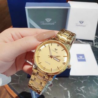 ĐỒNG HỒ NAM CHÍNH HÃNG FUNMEI F2041 DÂY THÉP 2 LỊCH GOLD FULLBOX TEM