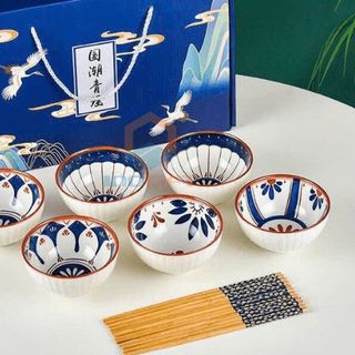 Bát Viền Nâu - Bộ 6 Chén 6 Đũa (THUNG 24B)