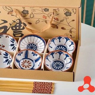 Bát Viền Nâu - Bộ 6 Chén 6 Đũa (THUNG 24B)