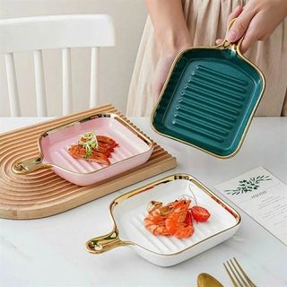 Chảo đĩa sứ tay cầm viền vàng (THÙNG 48C)