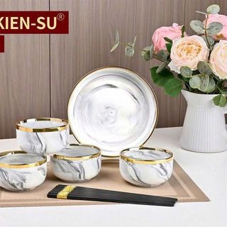 Bộ Bát Đĩa Vân Đá 4HP-1 ( THÙNG 24B )