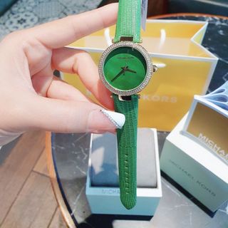 ĐỒNG HỒ NỮ CAO CẤP MICHAEL DÂY DA XANH LÁ TRƠN VIỀN HỘT FULLBOX