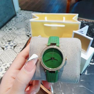 ĐỒNG HỒ NỮ CAO CẤP MICHAEL DÂY DA XANH LÁ TRƠN VIỀN HỘT FULLBOX