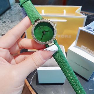 ĐỒNG HỒ NỮ CAO CẤP MICHAEL DÂY DA XANH LÁ TRƠN VIỀN HỘT FULLBOX