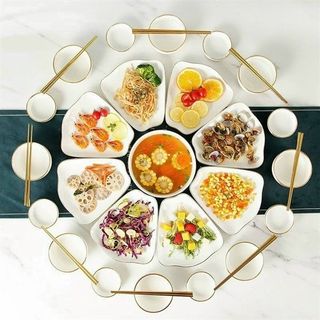 Bộ Đồ Ăn Trắng Viền Vàng ( THÙNG 6B)