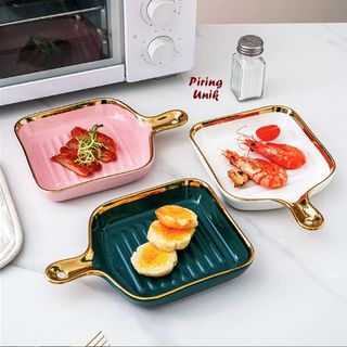 Chảo đĩa sứ tay cầm viền vàng (THÙNG 48C)