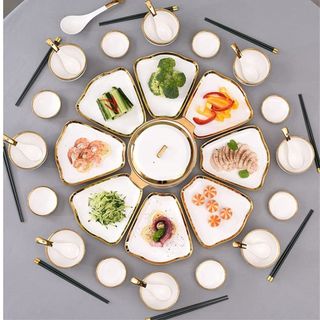 Bộ Đồ Ăn Trắng Viền Vàng ( THÙNG 6B)