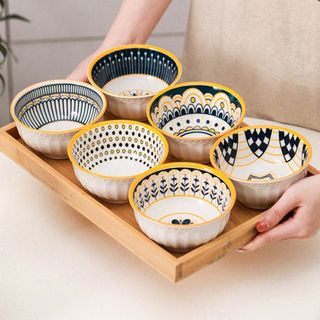 Bát Kẻ Vàng- Bộ 6 Chén 6 Đũa (THUNG 20B)
