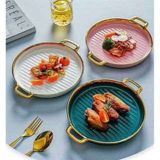 Chảo sứ bằng 2 tai tròn viền vàng (THÙNG 48C)