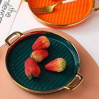 Chảo sứ bằng 2 tai tròn viền vàng (THÙNG 48C)