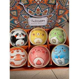 Bát Thú - Bộ 6 Chén 6 Đũa (THUNG 24B)